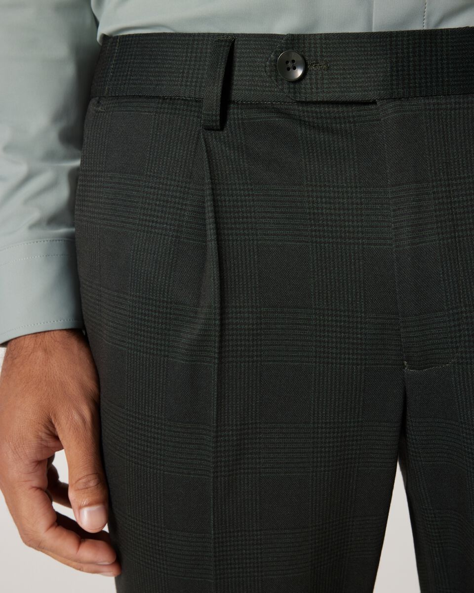Slim Stretch Travel Check Tailored Pant, Dark Green, hi-res
